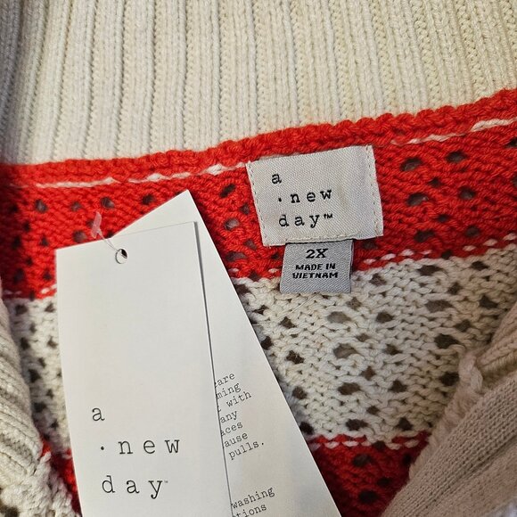 A New Day Women's Red Stripe Half Zip Knit Sweater Size 2X - Picture 7 of 8